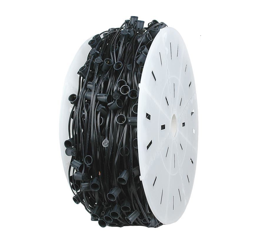 C7 socket cord, SPT-1, Black wire, Christmas Light spool