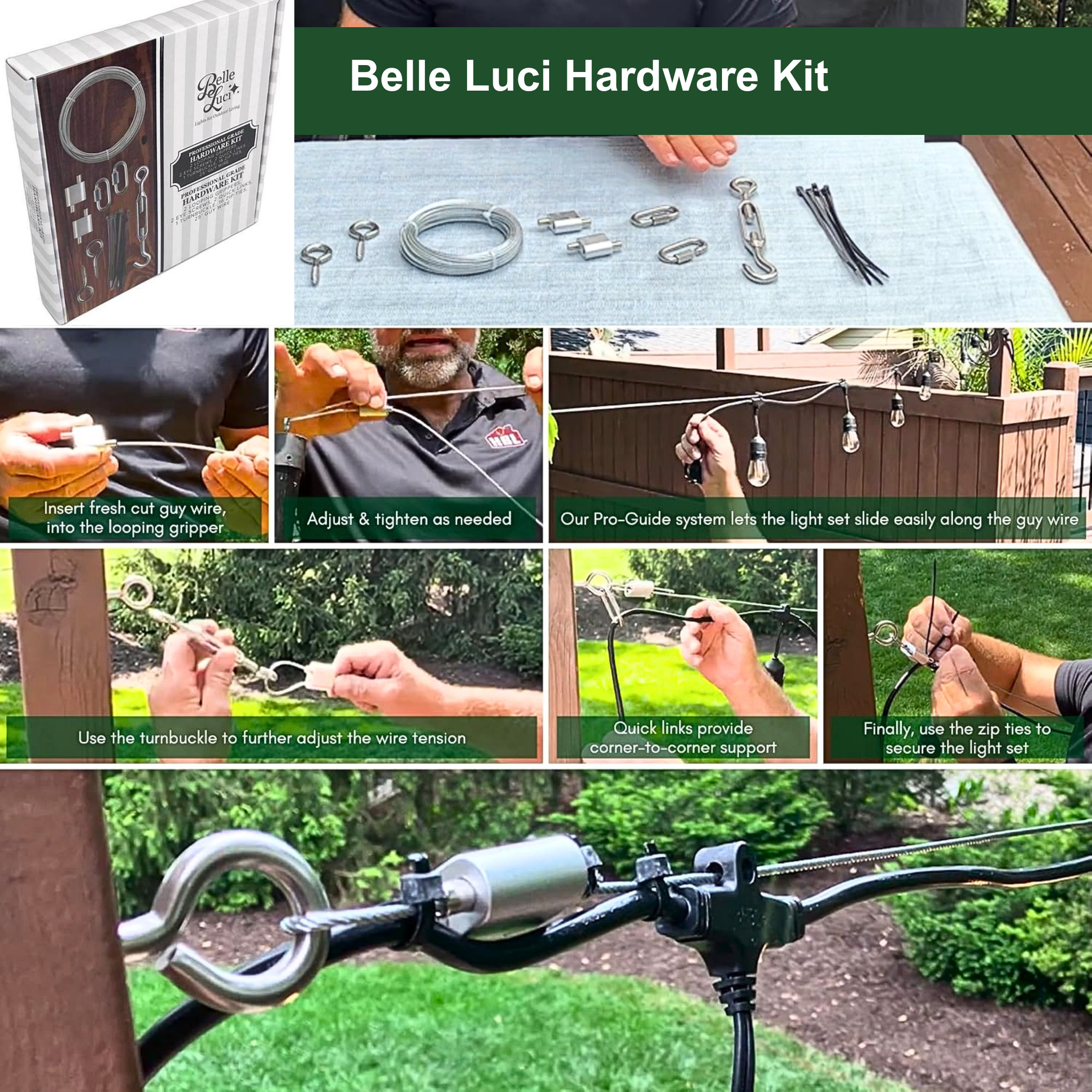Belle Luci Professional Grade Hardware Kit for Patio and Bistro Lights
