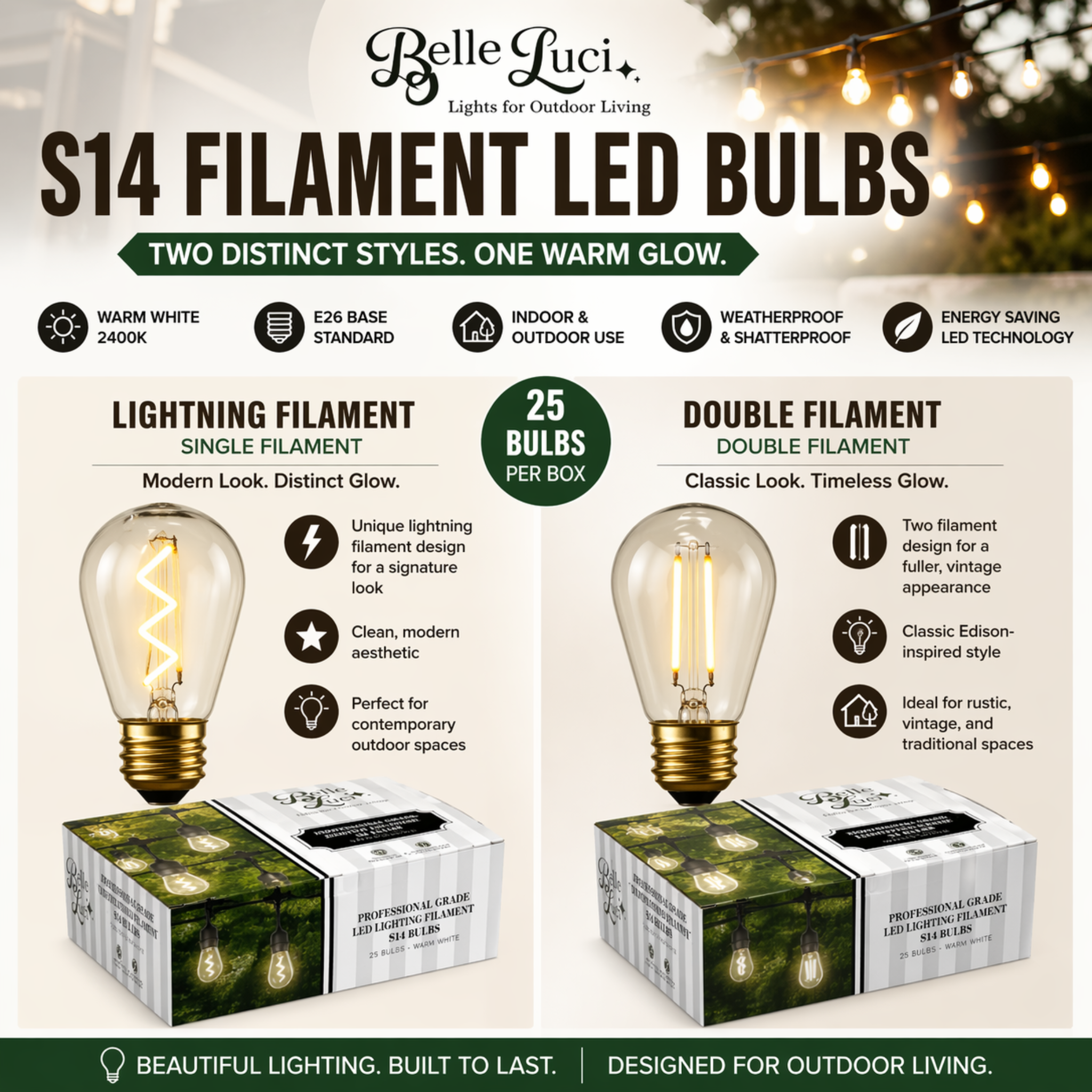 Bulbs - Belle Luci S14 Filament LED Bulbs (E26) - Warm White (2400K)